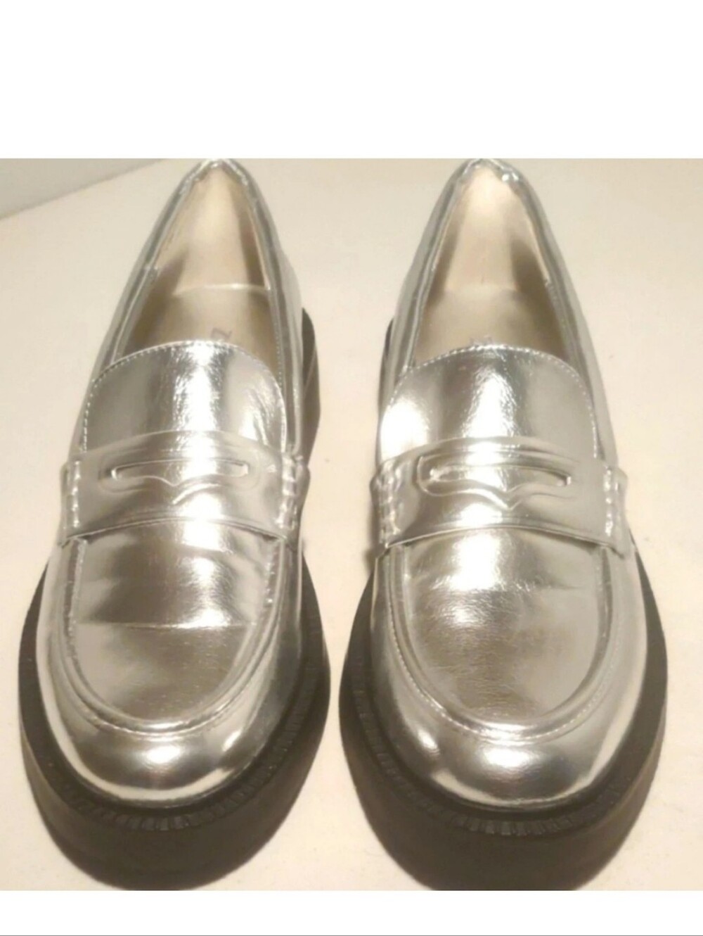 Zara Womens 40/11 Silver Metallic Penny Loafer's...
